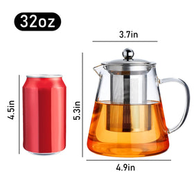 PARACITY glass teapot removable infuser-18-8 stainless for loose leaf and bloom tea.