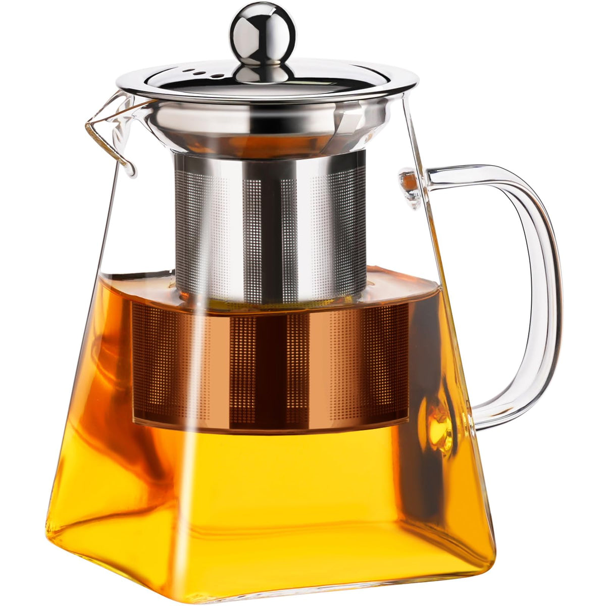 Paracity glass teapot on stovetop with a clear body for blooming teas.