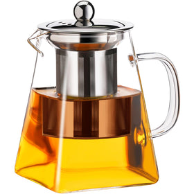 Paracity glass teapot on stovetop with a clear body for blooming teas.