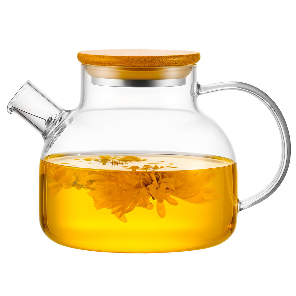 PARACITY glass teapot stovetop-20oz with bamboo lid for easy brewing
