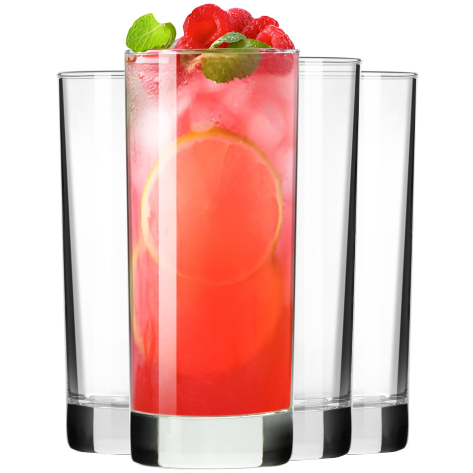 PARACITY highball glasses set of 4, clear 10 oz with stable base