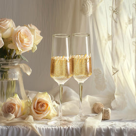 PARACITY lead-free crystal champagne glasses with brilliant shine and easy cleaning.