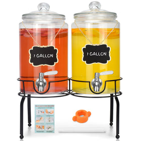 PARAISODOS 1-gallon glass dispenser front view for self-serve beverages at parties