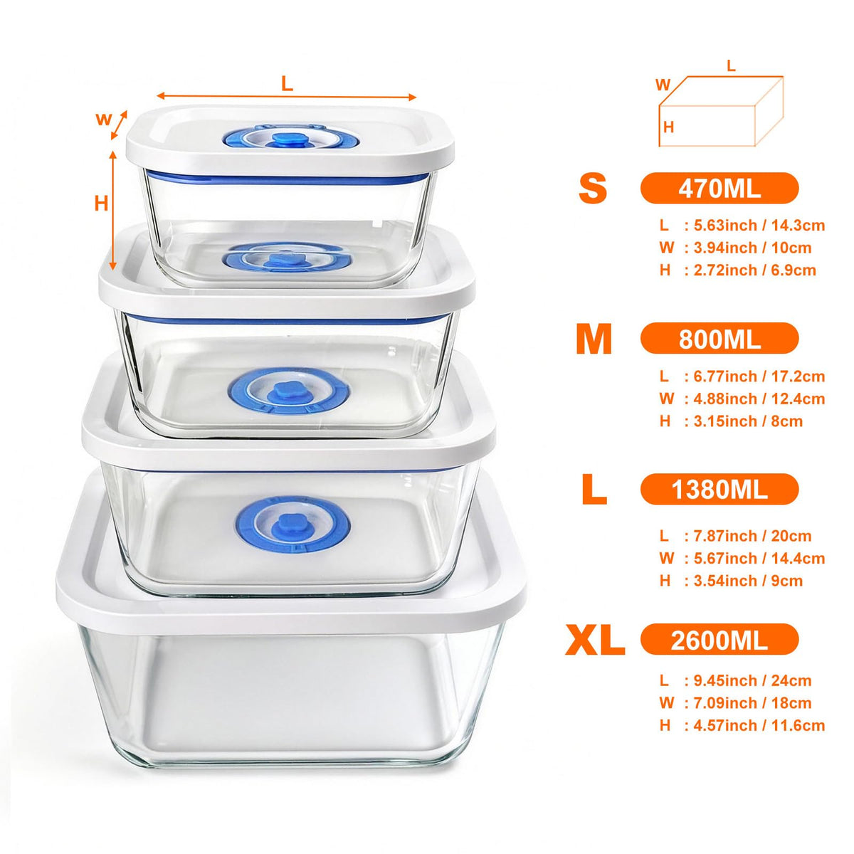 PARAPOINT vacuum-seal large borosilicate container for marinating and batch meals
