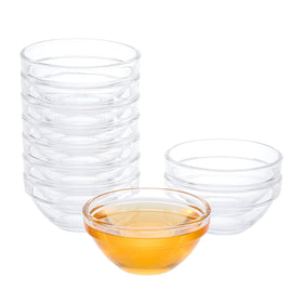PARBEE 3-inch clear glass pinch bowls show sauces and spices clearly for quick prep.