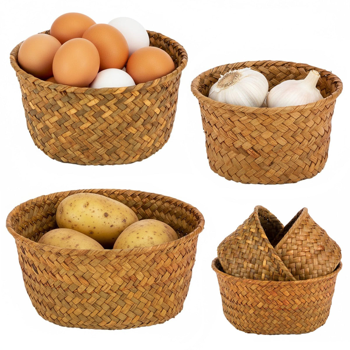 PARBEE large seagrass basket with 6.3-inch diameter for desk organization.