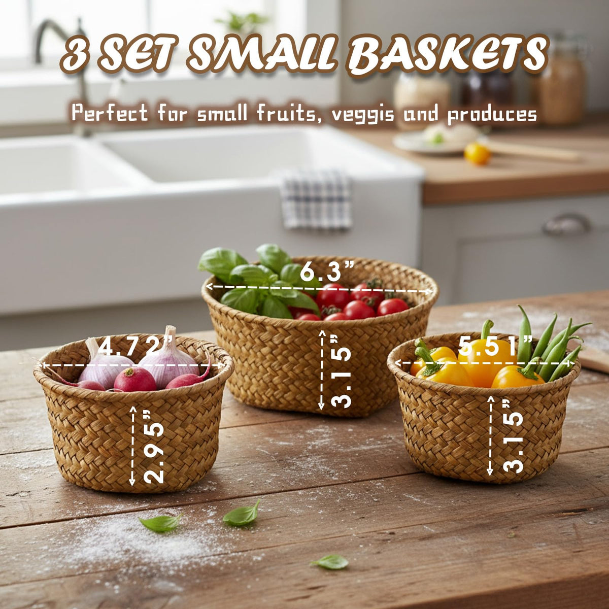 PARBEE medium seagrass basket with 5.5-inch diameter for spice packets.