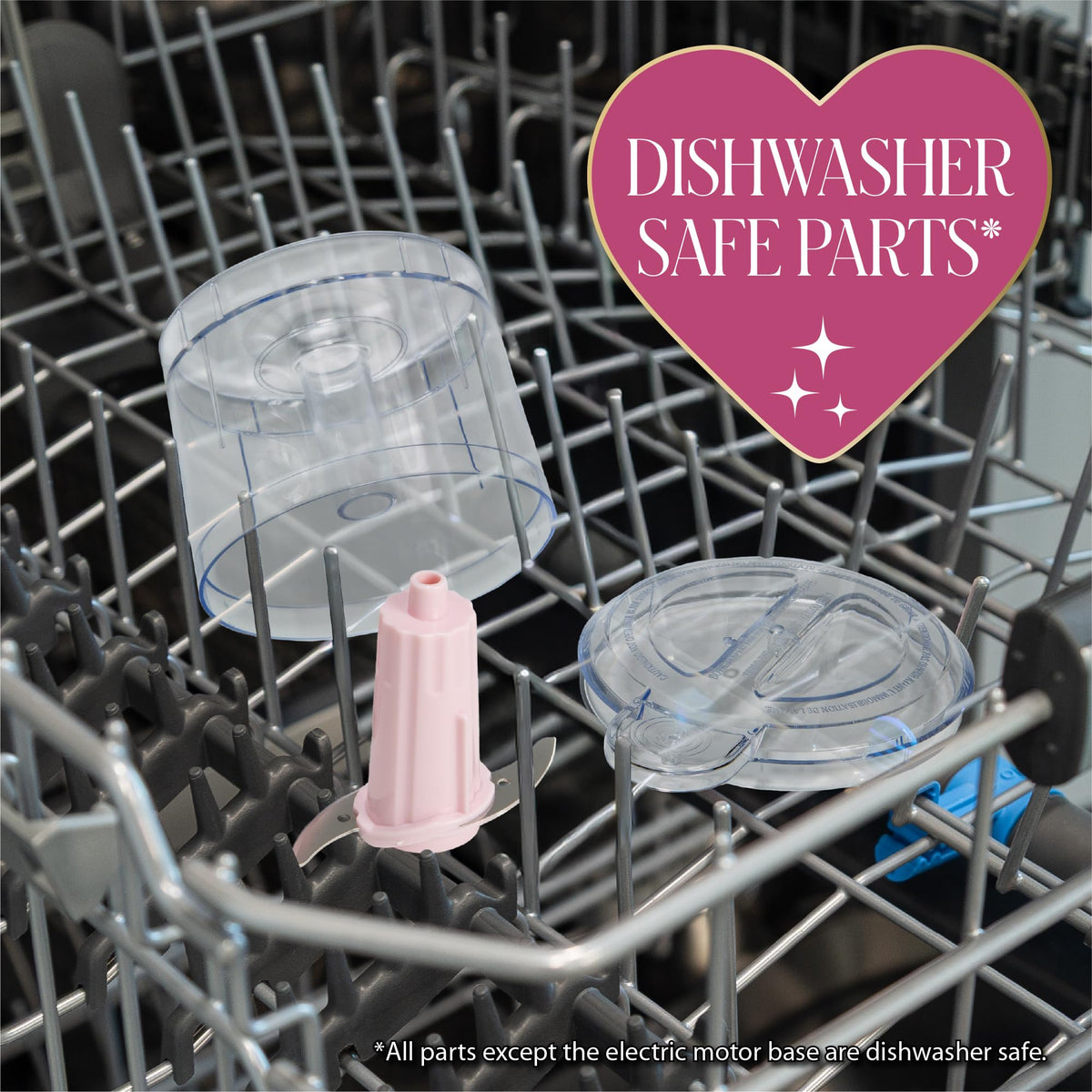 Paris Hilton 1.5-Cup Pink Chopper parts safe for top-rack cleaning