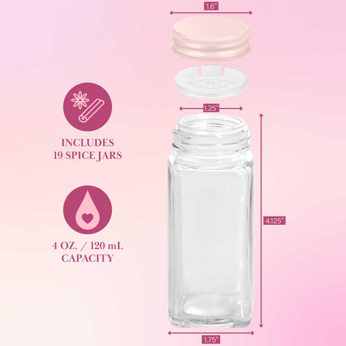 Paris Hilton 20-piece pink spice jar set on a tidy counter.