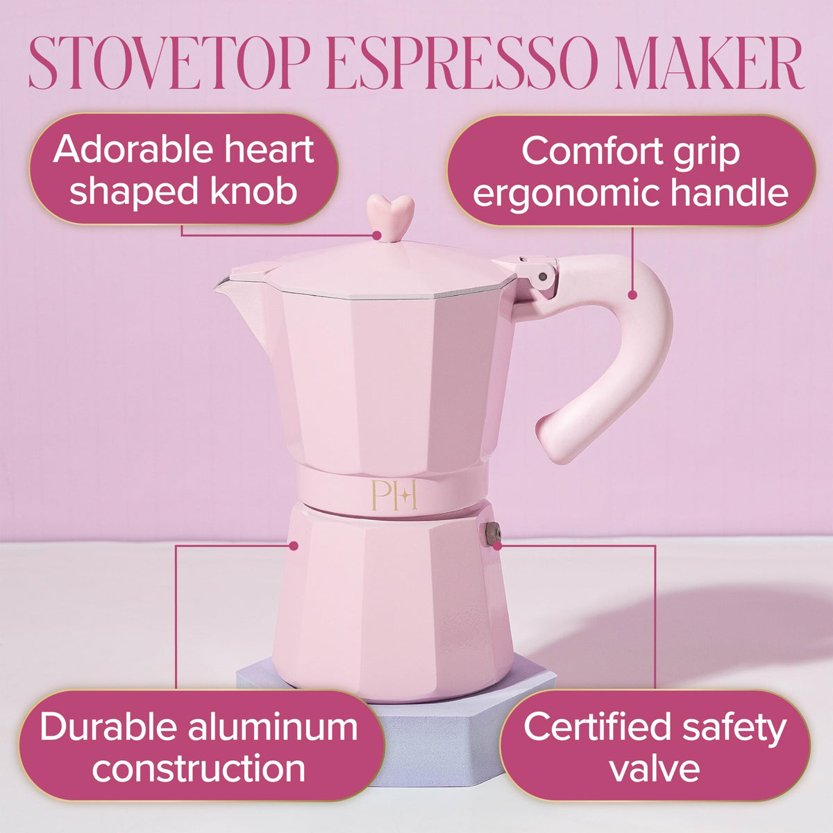 Paris Hilton 6-cup espresso maker serves multiple guests quickly and stylishly.