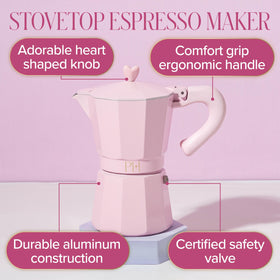 Paris Hilton 6-cup espresso maker serves multiple guests quickly and stylishly.