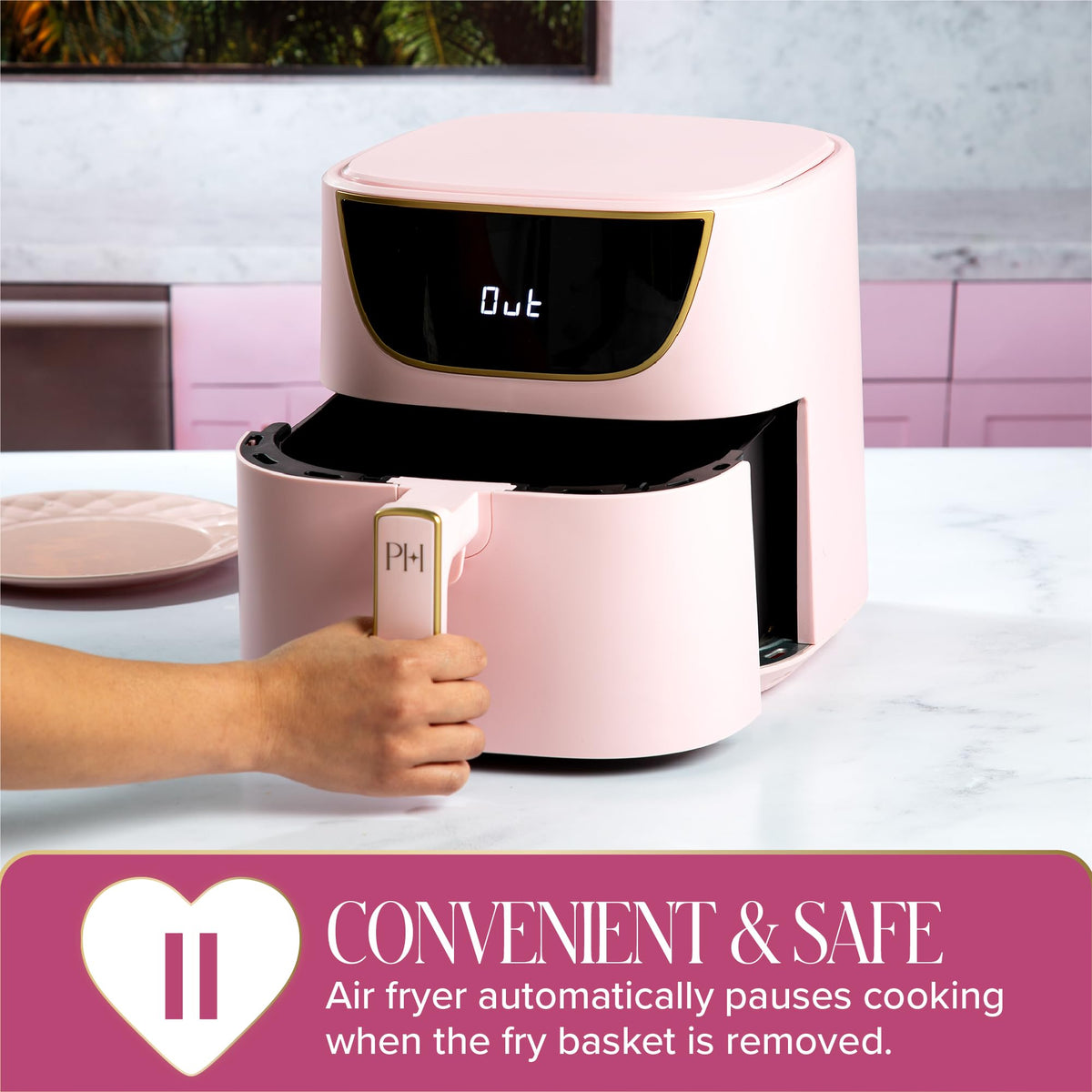 Paris Hilton Air Fryer six-quart capacity fits family meals efficiently.