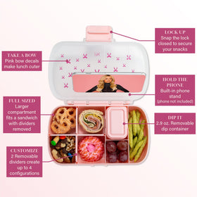 Paris Hilton bento box with removable dividers for four configurations.