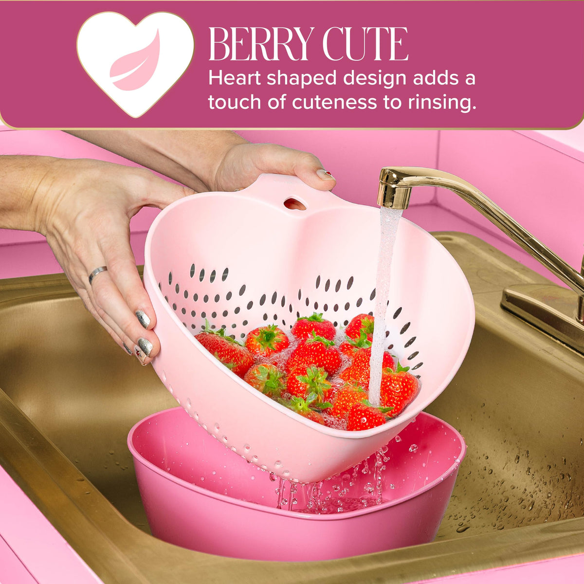 Paris Hilton Heart Bowl & Colander pink 3-quart, ideal for rinsing berries.