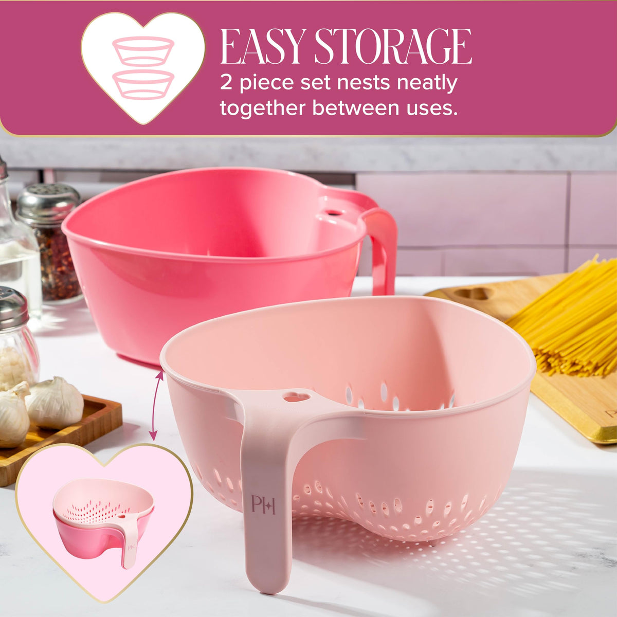 Paris Hilton Heart Bowl & Colander pink colander drain, easy rinsing and draining.