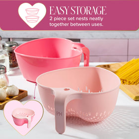 Paris Hilton Heart Bowl & Colander pink colander drain, easy rinsing and draining.