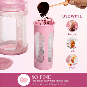 Paris Hilton Cold Brew fridge-ready carafe for convenient steeping.