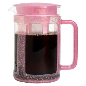 Paris Hilton Cold Brew glitter pink carafe for stylish, smooth iced coffee at home.