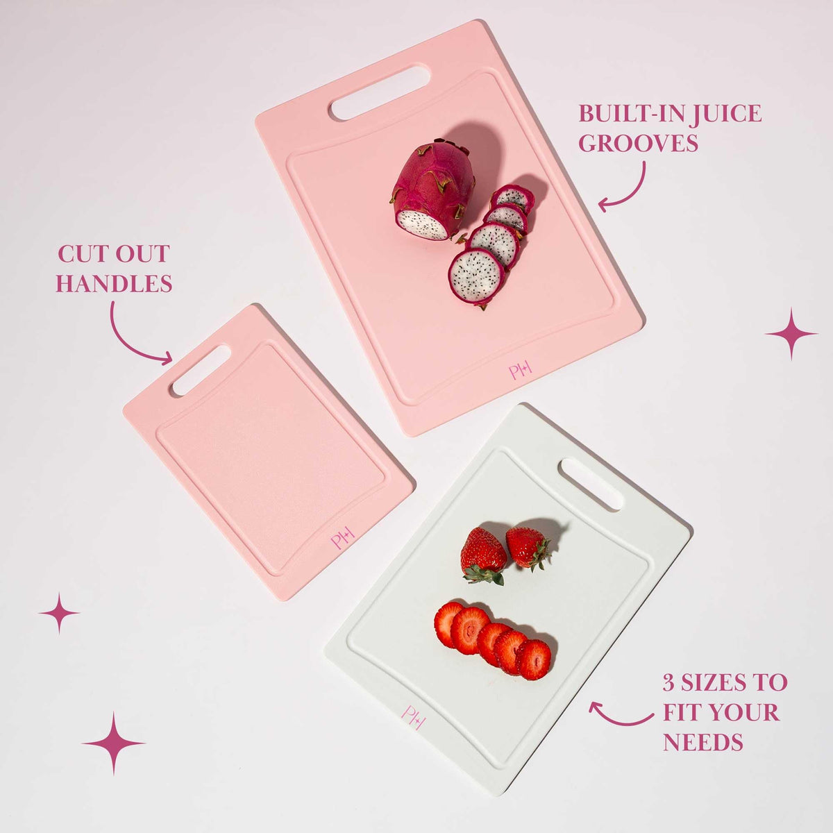 Paris Hilton cutting board built-in juice groove catches drips to keep counters clean.