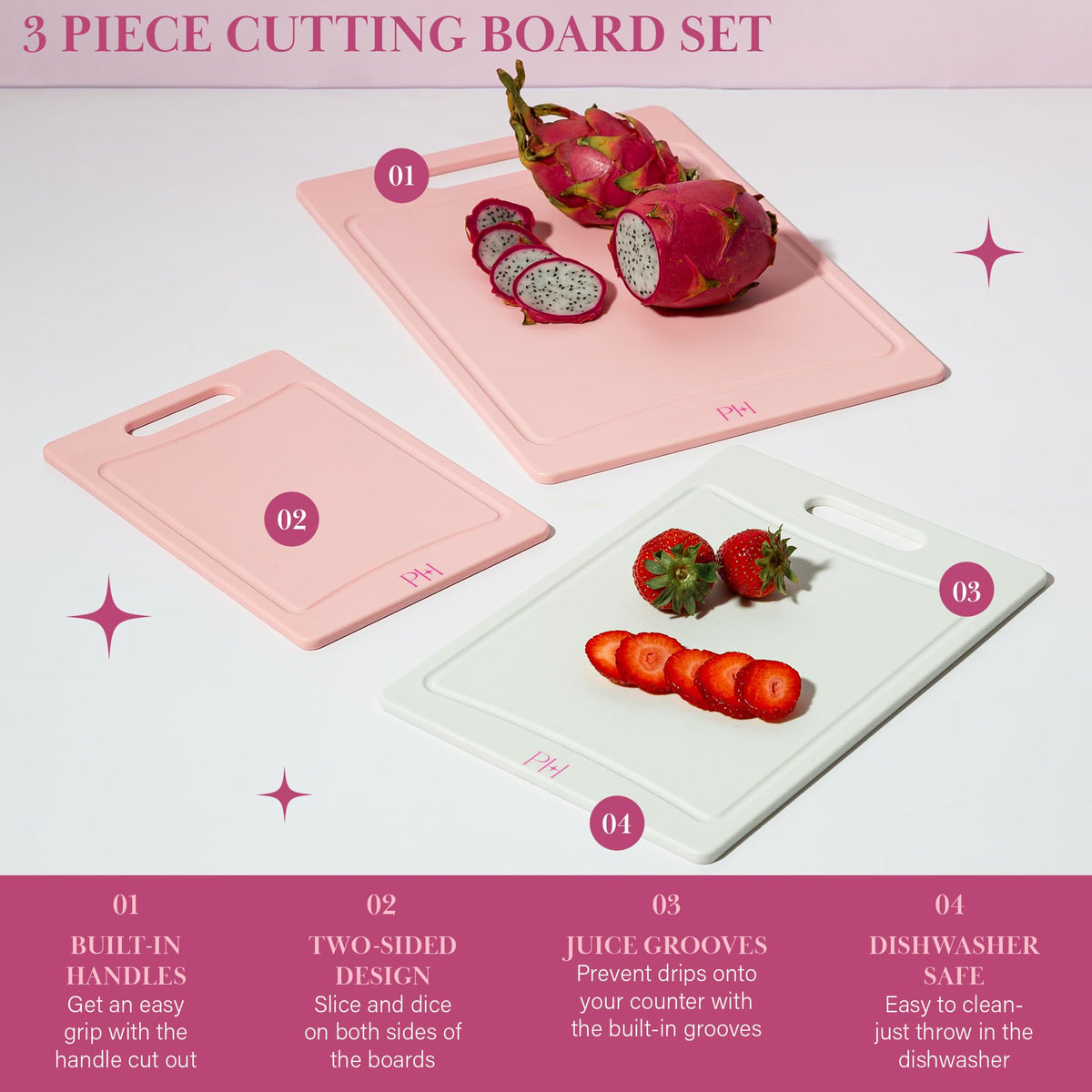 Paris Hilton cutting board set, medium cream board ideal for stacked tasks and clean cuts.