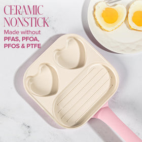Paris Hilton dishwasher-safe cookware makes cleanup simple after family breakfasts.