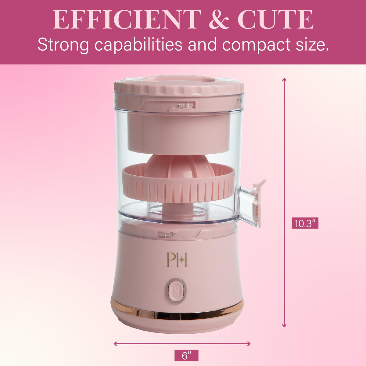 Paris Hilton juicer built-in pour spout for direct pouring into glass