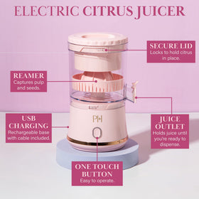 Paris Hilton juicer reamer captures pulp and seeds for smoother juice