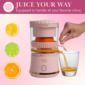 Paris Hilton cordless juicer with USB base for on-the-go citrus juicing