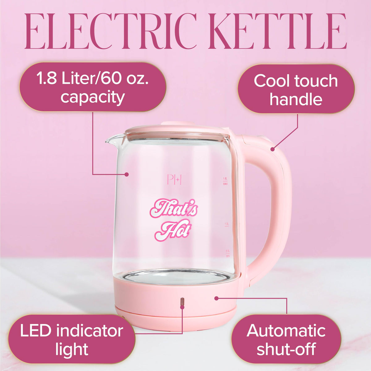 Paris Hilton Electric Kettle pink LED indicator shows when boiling