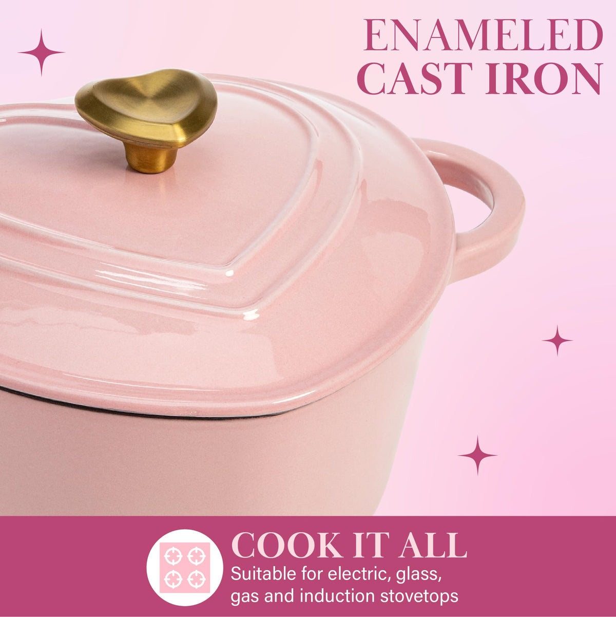 Paris Hilton enameled cast iron dual-handles for secure oven to table transfers.