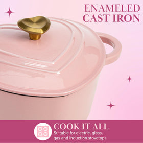 Paris Hilton enameled cast iron dual-handles for secure oven to table transfers.