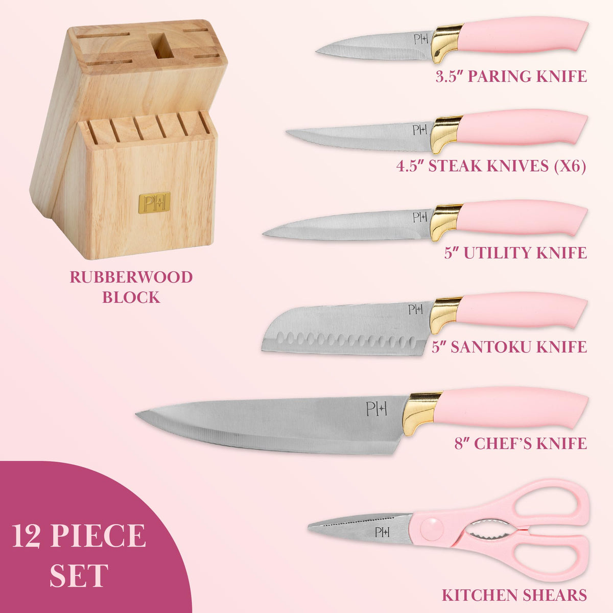 Paris Hilton ergonomic handles offer comfortable, secure grip during prep tasks.