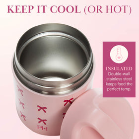 Carrying handle on Paris Hilton food jar makes transport easy.
