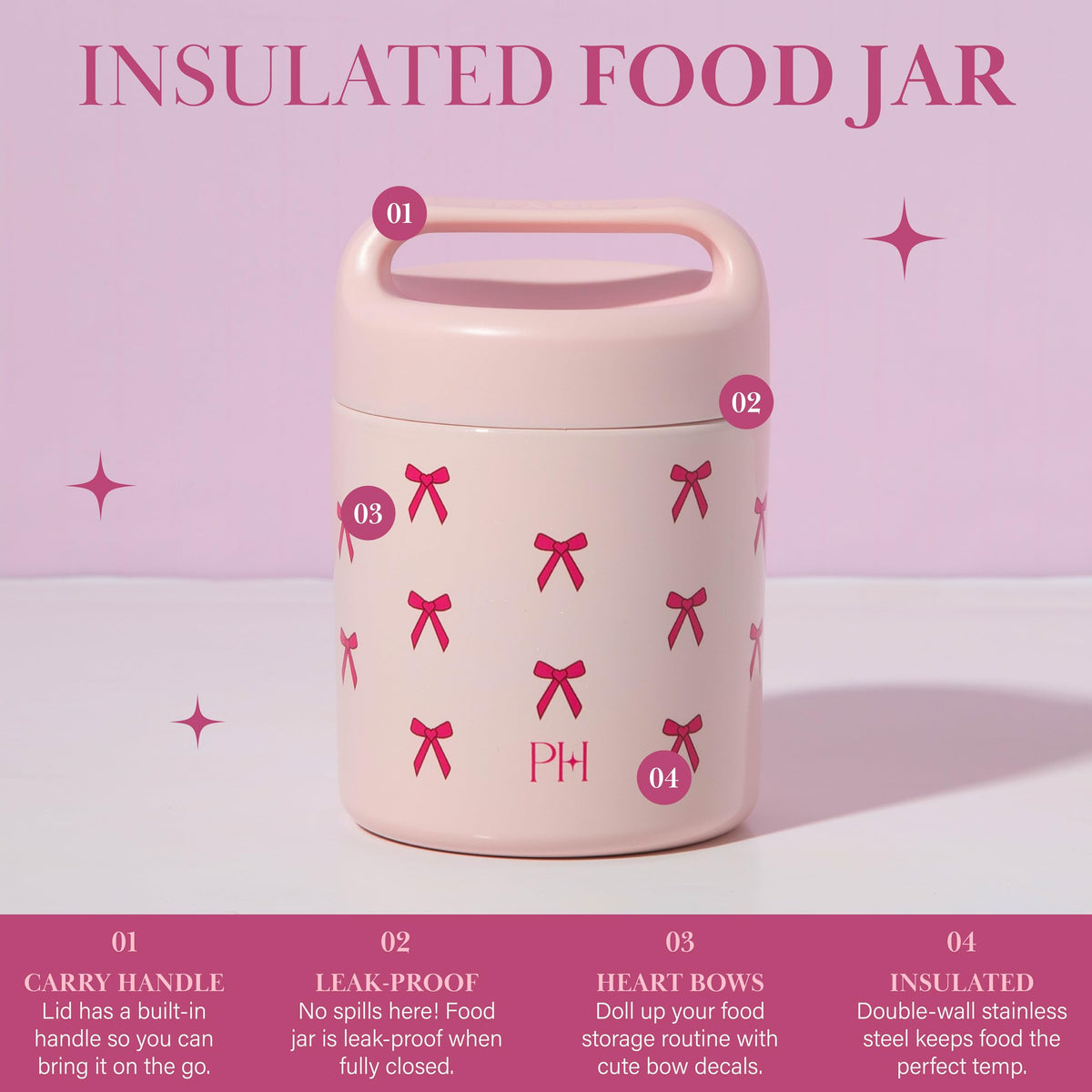 Close-up of leakproof lid on Paris Hilton food jar ensuring secure transport.