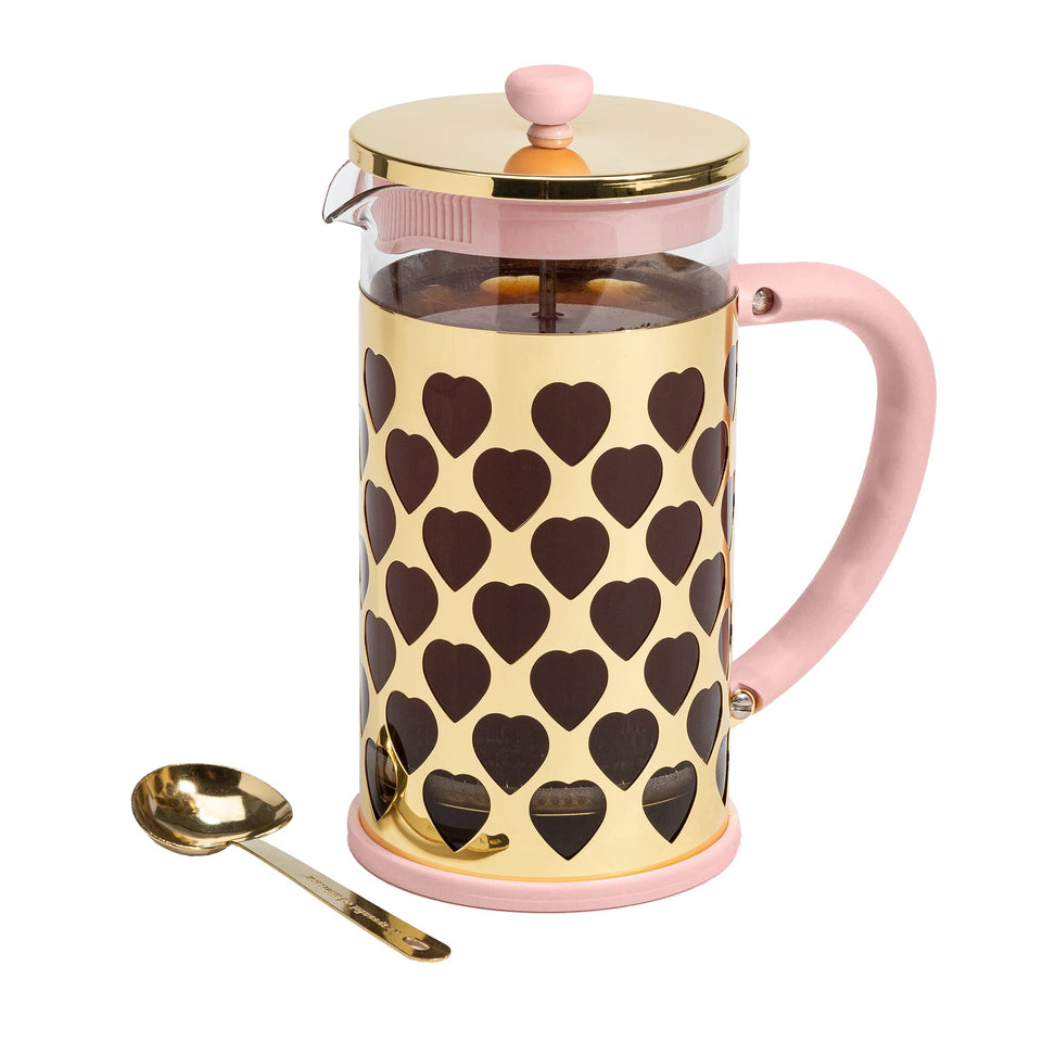 Paris Hilton French Press with heart scoop in pink for a stylish morning ritual.