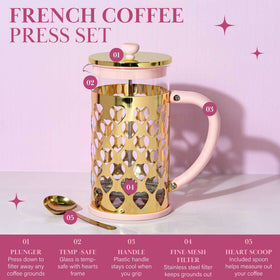 Stay-cool handle on Paris Hilton press keeps hands comfortable during brewing.