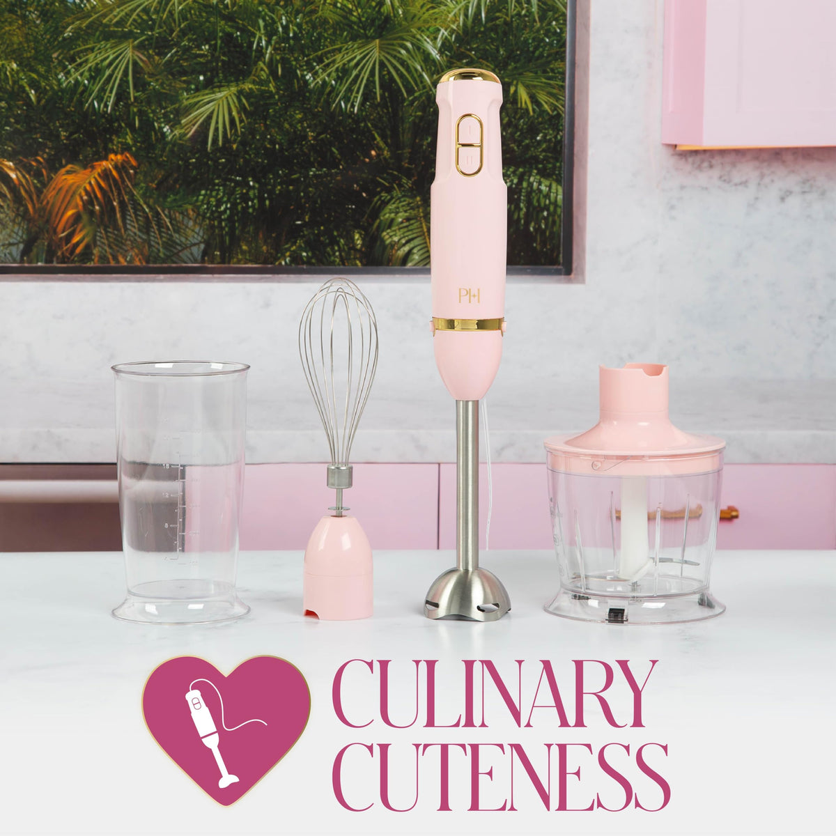 Paris Hilton hand blender in a stylish kitchen setup.