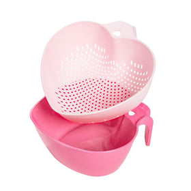 Paris Hilton Heart Bowl & Colander pink nesting set, perfect for efficient kitchen prep and storage.
