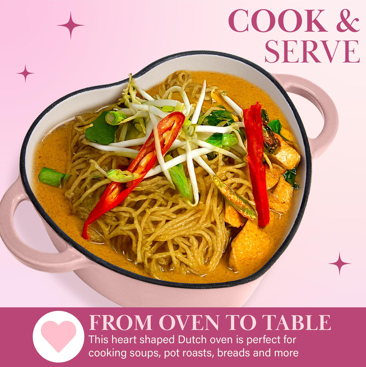 Paris Hilton pink lid with gold heart knob maintains moisture for flavorful roasts.