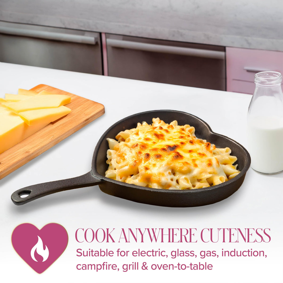 Paris Hilton heart pan oven-to-table design makes serving easy and stylish.