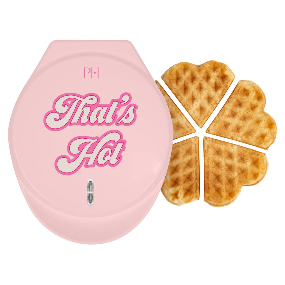 Paris Hilton Heart Waffle Maker produces five mini heart waffles for quick breakfast.