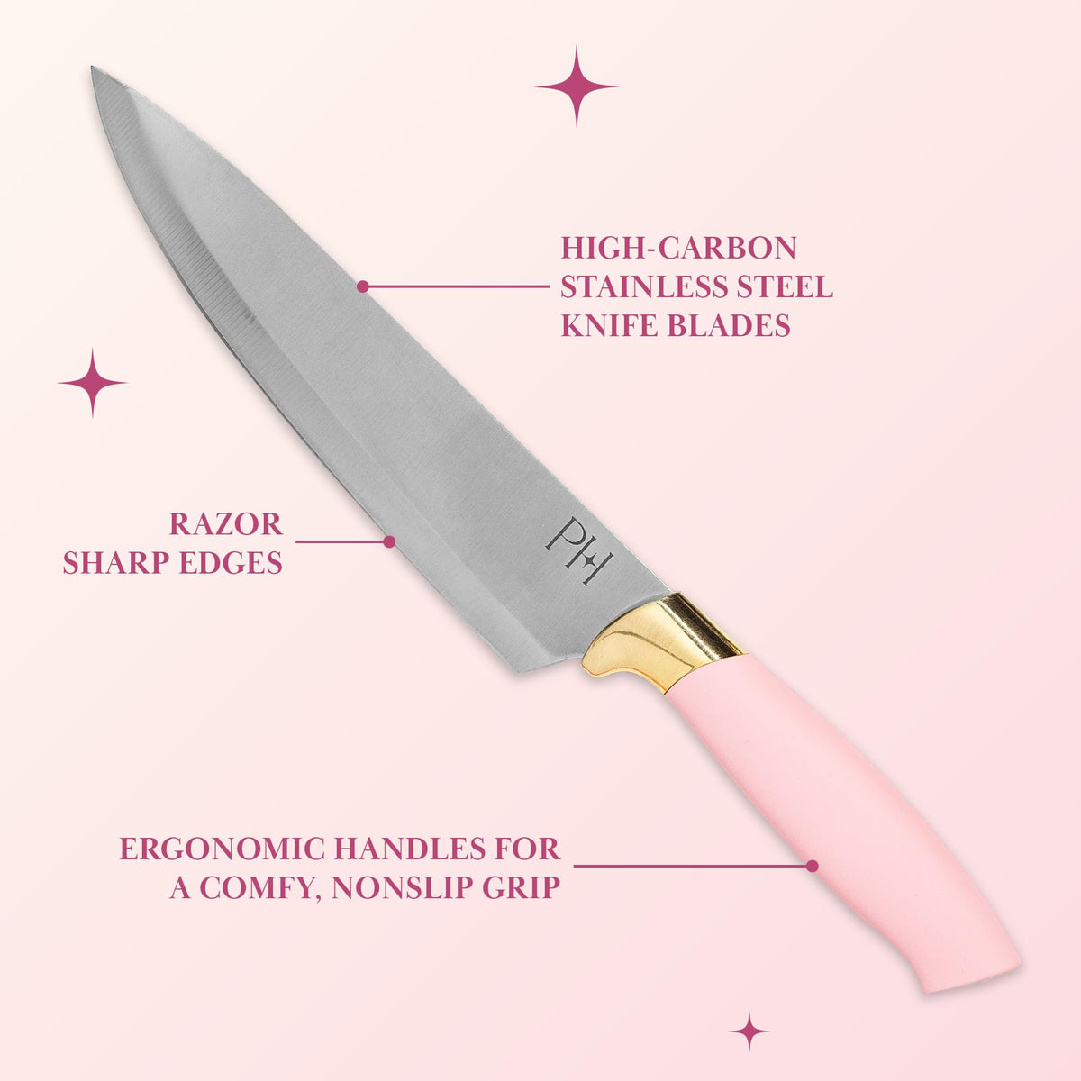Paris Hilton high-carbon stainless steel blades deliver durable sharpness for everyday use.