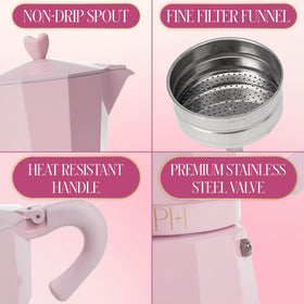 Paris Hilton Italian and Cuban style coffee maker blends tradition with chic pink flair.