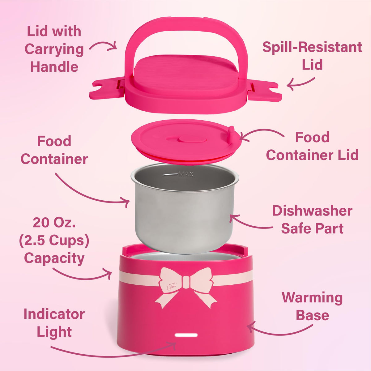 Paris Hilton Electric Lunch Warmer sealing-lid-steam-vent prevents splatters during reheating.
