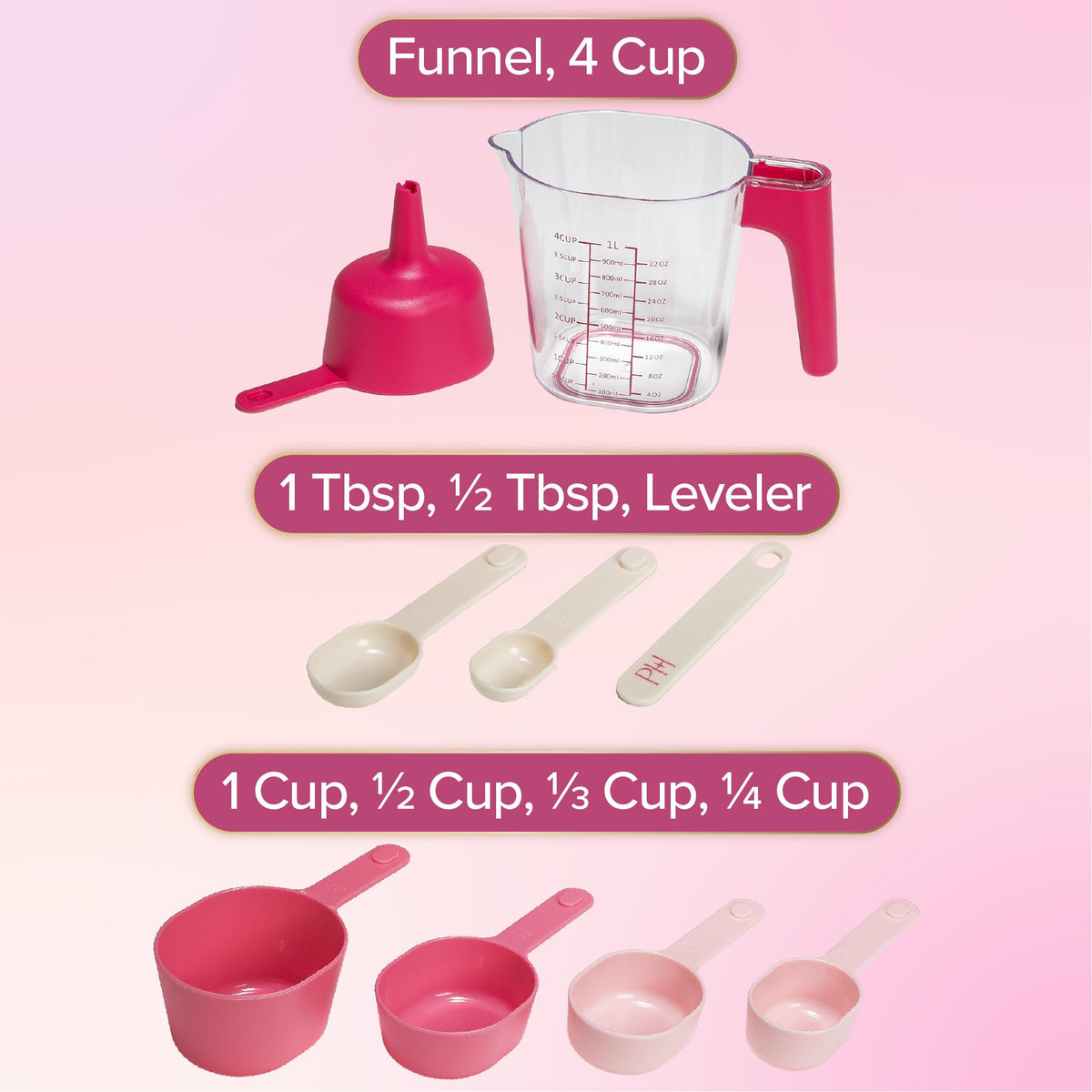 Paris Hilton pink funnel included with the set for easy pouring.