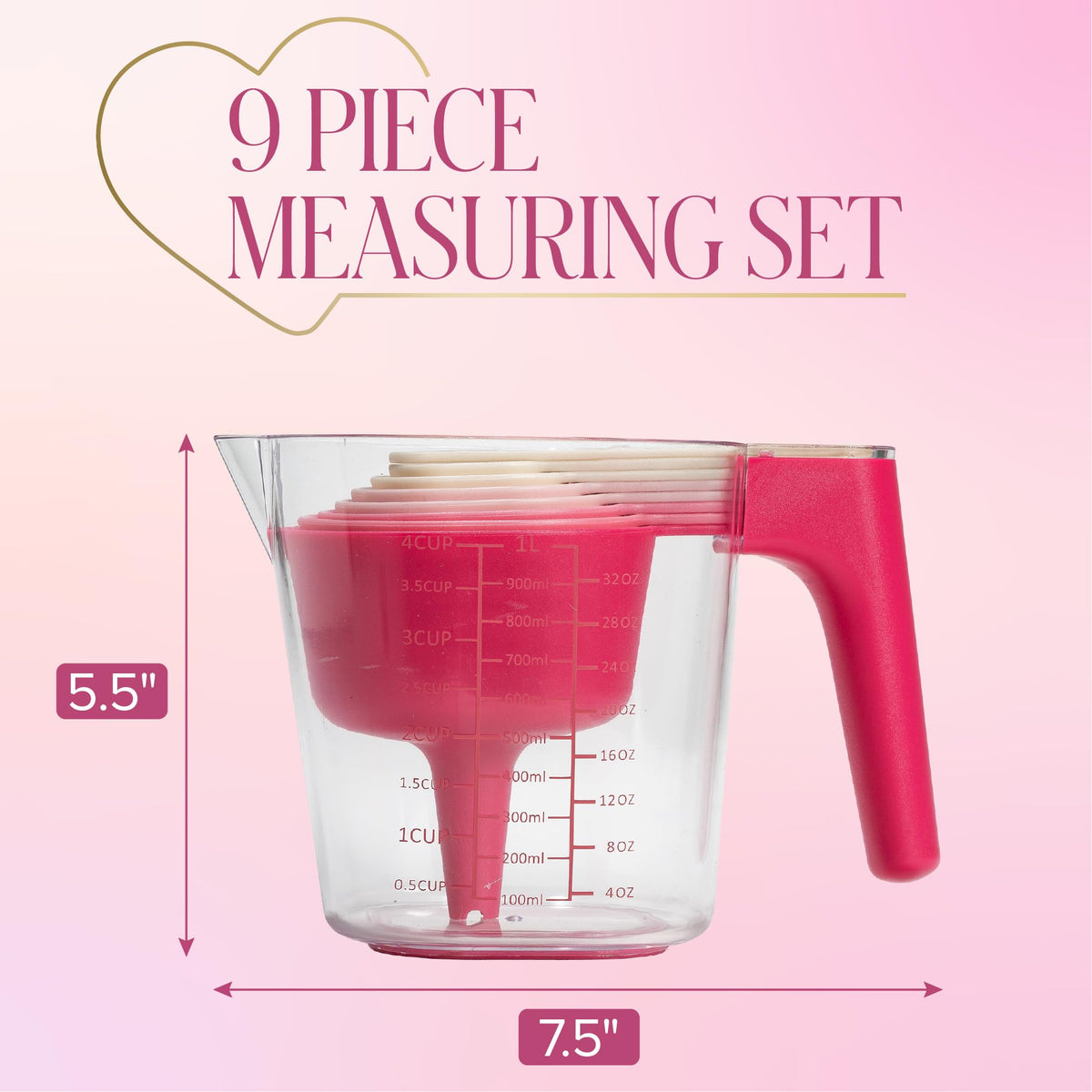Paris Hilton measuring set stacks neatly for compact kitchen storage.