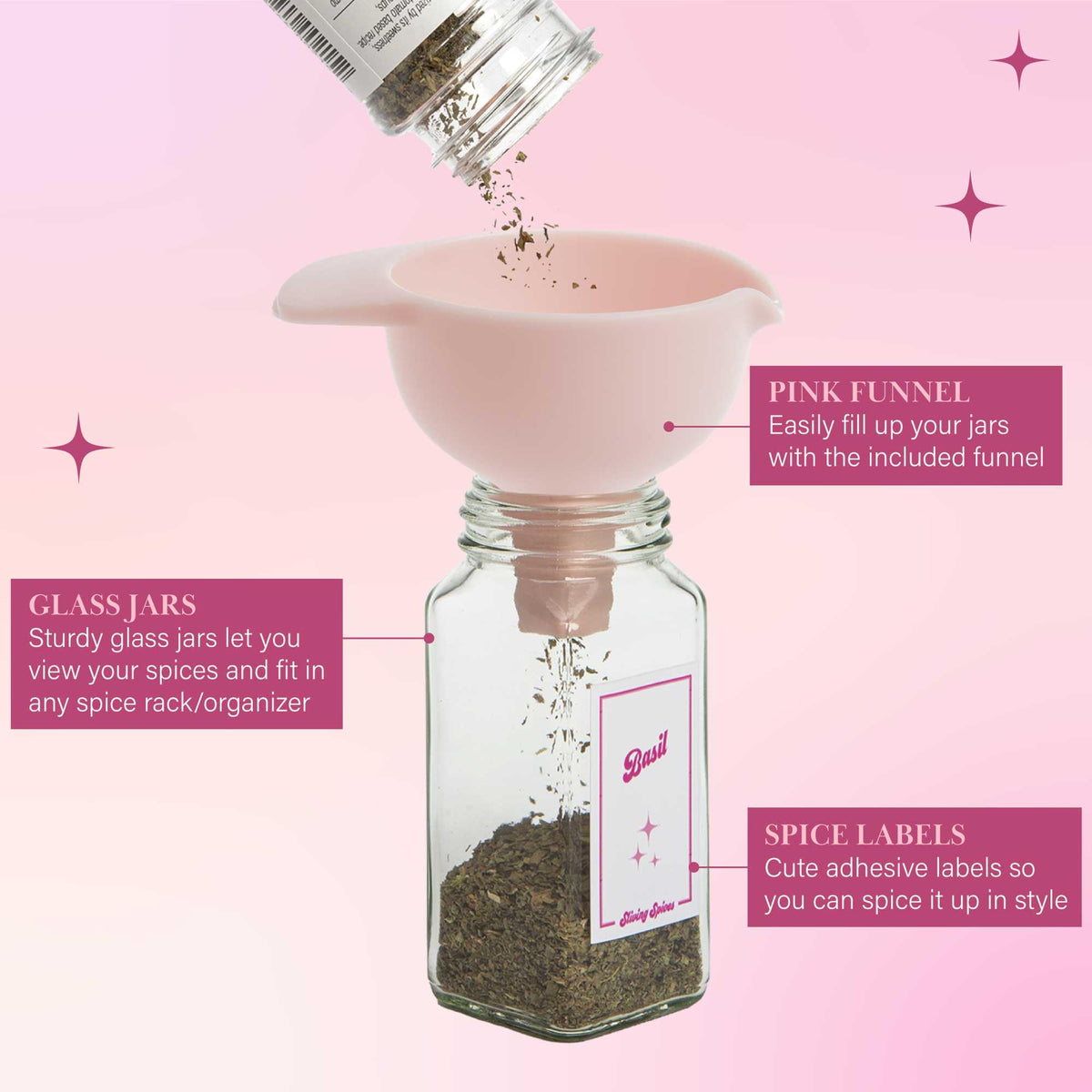 Paris Hilton metal lids keep spices fresh with a secure seal.