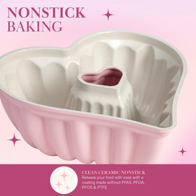 Paris Hilton pink bakeware with ceramic nonstick for effortless cake release.