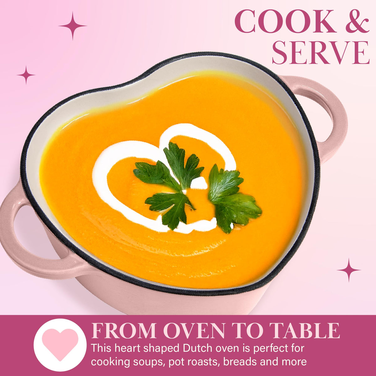 Paris Hilton pink enamel body of the Dutch oven, highlighting sleek cooking aesthetics and even heat.