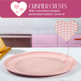 Paris Hilton pink pan promotes airflow for evenly baked pies.